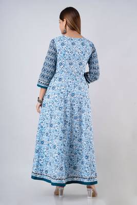 ftDiva Women's Rayon Printed Anarkali kurta in Blue 2