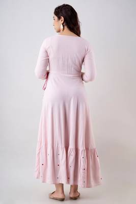 ftDiva Women's Embroidered Anarkali kurta in Pink 2