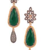 Flower Emerald Green American Diamond Kundan Pearl Gold Plated Dangling Earring for Women