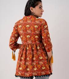 ftDiva Women's Cotton Floral Printed Tunic in Red