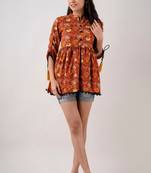 Women's Cotton Floral Printed Tunic in Red