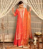 Tangerine orange modal silk kurta set