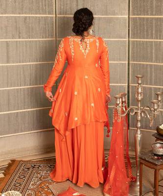 Coral pink modal silk kurta set 2
