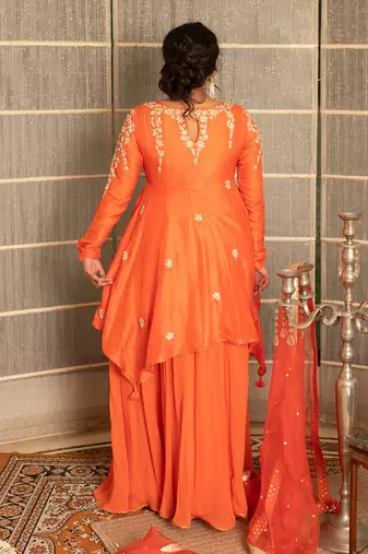 Coral pink modal silk kurta set