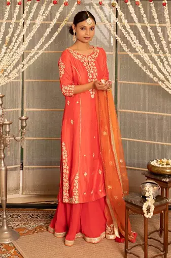 Tangerine orange modal silk kurta set
