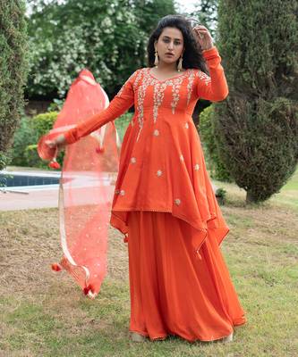 Coral pink modal silk kurta set 4