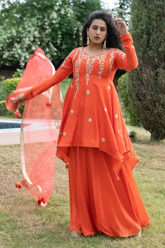 Coral pink modal silk kurta set