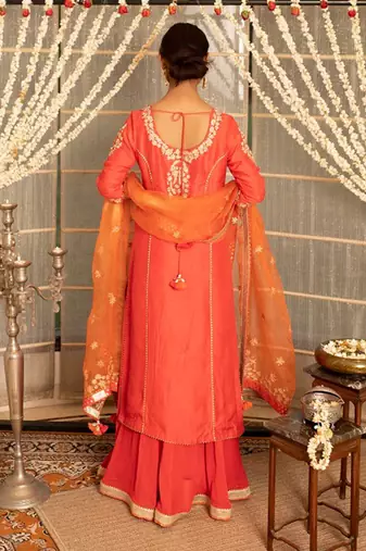 Tangerine orange modal silk kurta set