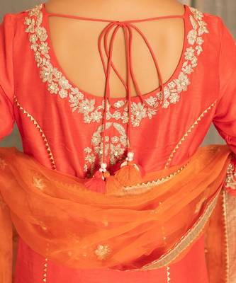 Tangerine orange modal silk kurta set 5