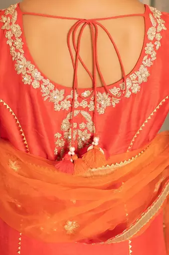 Tangerine orange modal silk kurta set