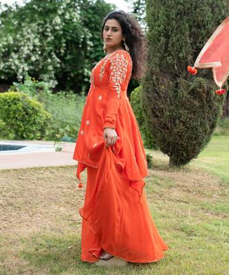 Coral pink modal silk kurta set 5