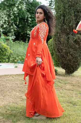Coral pink modal silk kurta set