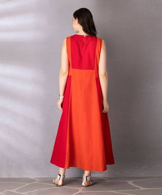 Cherry red & burnt orange cotton linen dress 5