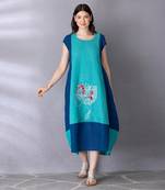 Turquoise cotton linen dress