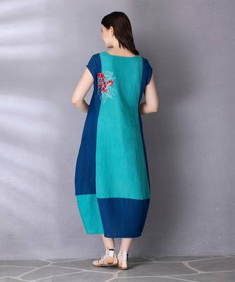 Turquoise cotton linen dress 5
