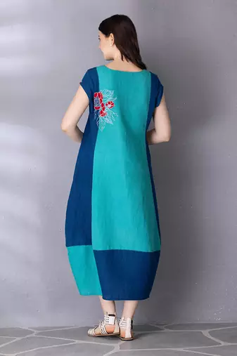 Turquoise cotton linen dress