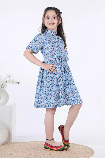 Blue fitoor shirt dress