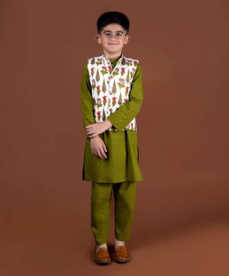 Olive green nehru jacket set 1