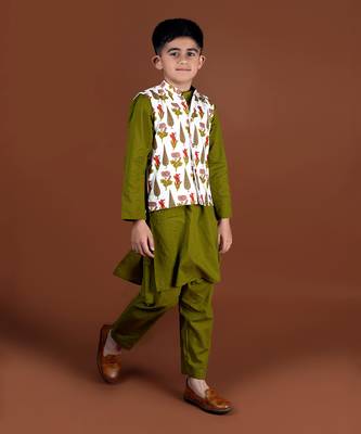 Olive green nehru jacket set 2
