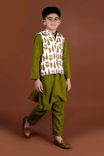 Olive green nehru jacket set