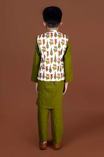Olive green nehru jacket set