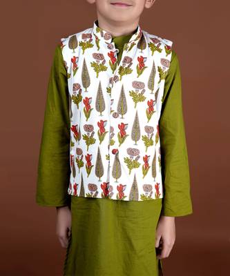 Olive green nehru jacket set 4