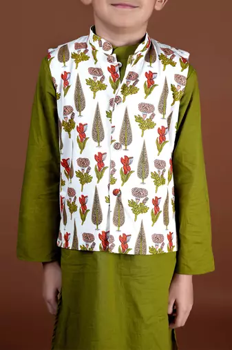 Olive green nehru jacket set