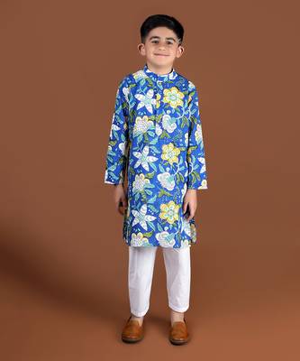 Royal blue block printed kurta set 1