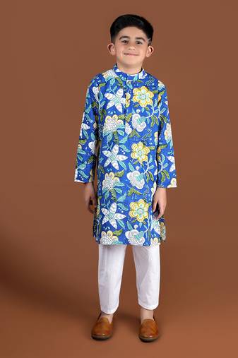 Royal blue block printed kurta set