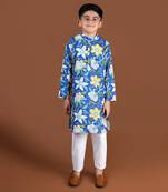 Royal blue block printed kurta set