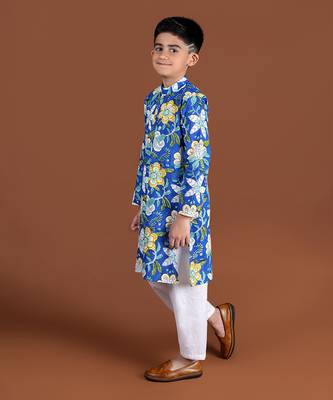 Royal blue block printed kurta set 2