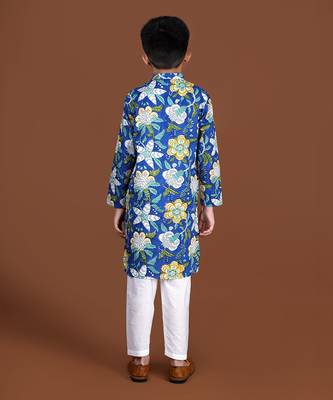 Royal blue block printed kurta set 3
