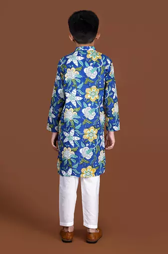 Royal blue block printed kurta set