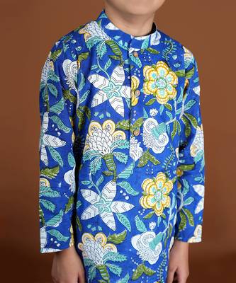 Royal blue block printed kurta set 4