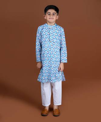 Blue handblock kurta set 1