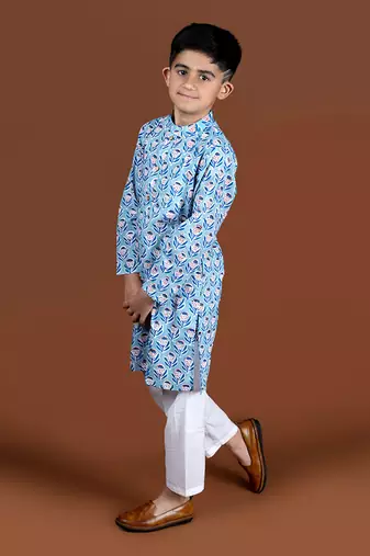 Blue handblock kurta set