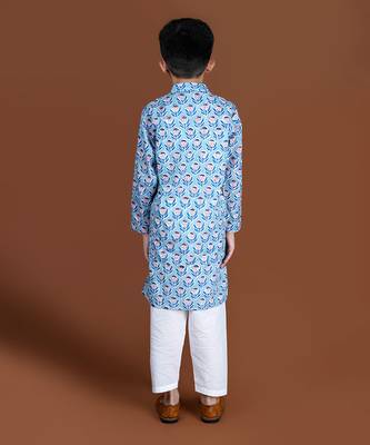 Blue handblock kurta set 3