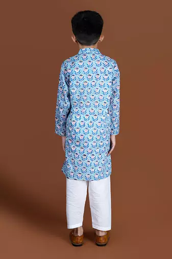 Blue handblock kurta set