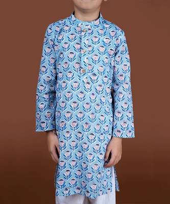 Blue handblock kurta set 4