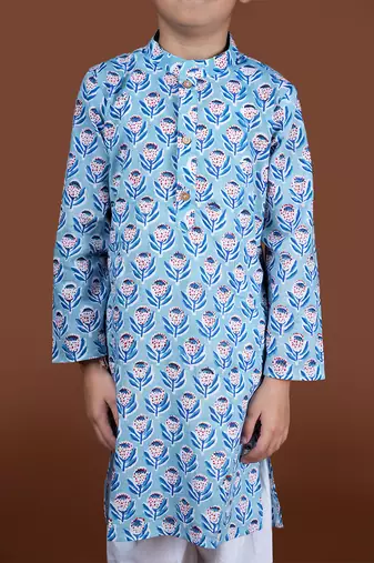 Blue handblock kurta set