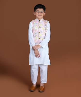 White contour floral nehru jacket set 1