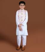 White contour floral nehru jacket set