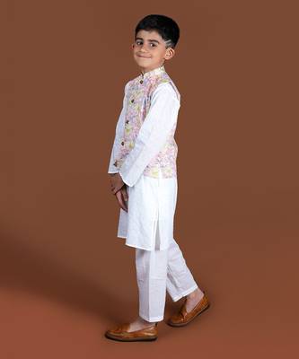 White contour floral nehru jacket set 2