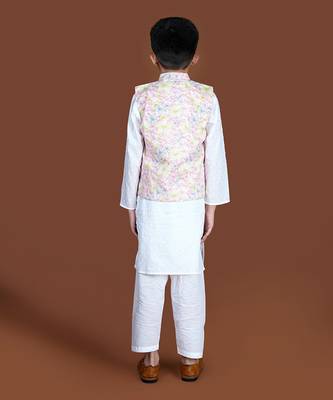 White contour floral nehru jacket set 3