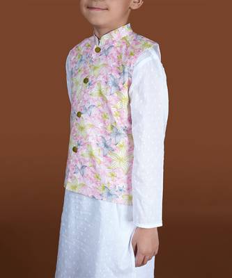 White contour floral nehru jacket set 4