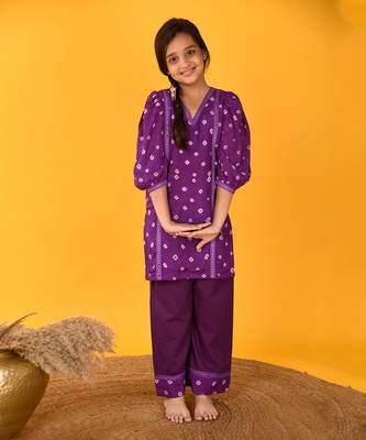 Purple bandhini kurta set 1