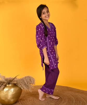 Purple bandhini kurta set 2