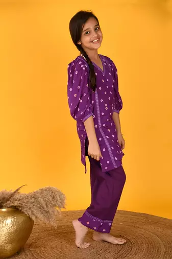 Purple bandhini kurta set