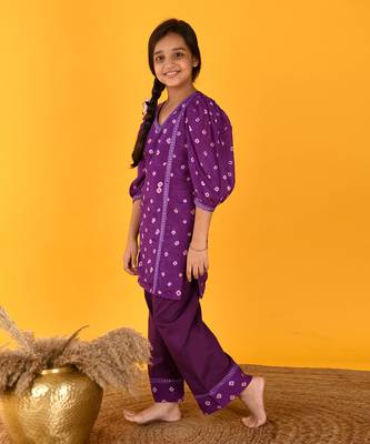 Purple bandhini kurta set 3