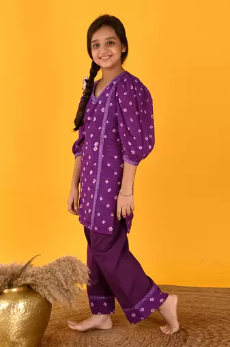 Purple bandhini kurta set